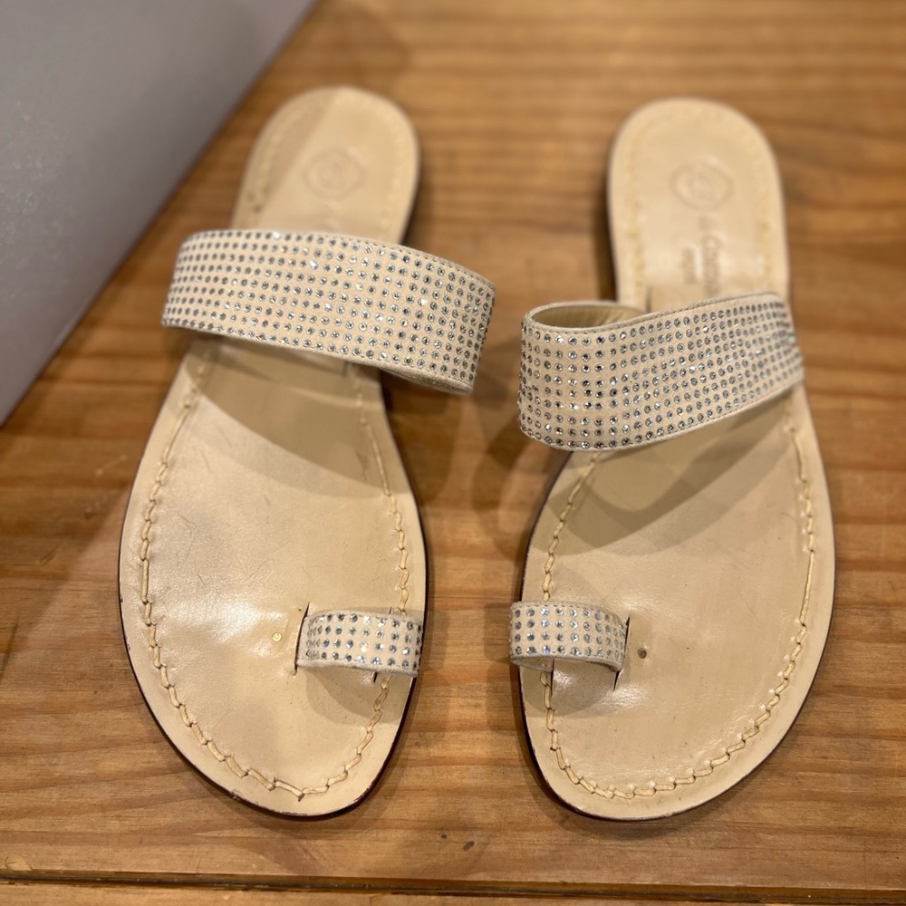 CR DA COSTANZO CAPRI LEATHER SANDALS WITH RHINESTONES SIZE 38